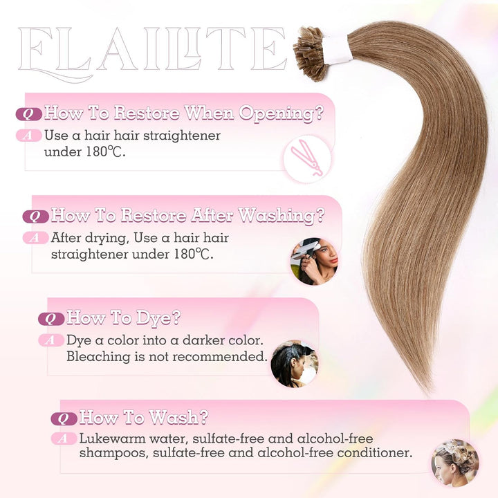 Elailite Echthaar Extensions Bondings Haarverlängerung Braun U-tip Keratin Haar Extension Glatt 25 S