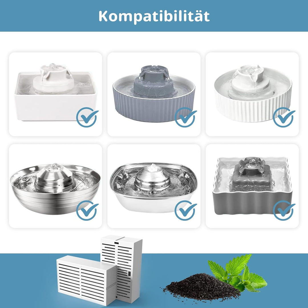 Katzen Trinkbrunnen Filter für 2.1L Katzenbrunnen Keramik, 16 Stück Tränkenfilter und 4 Stück Schaum