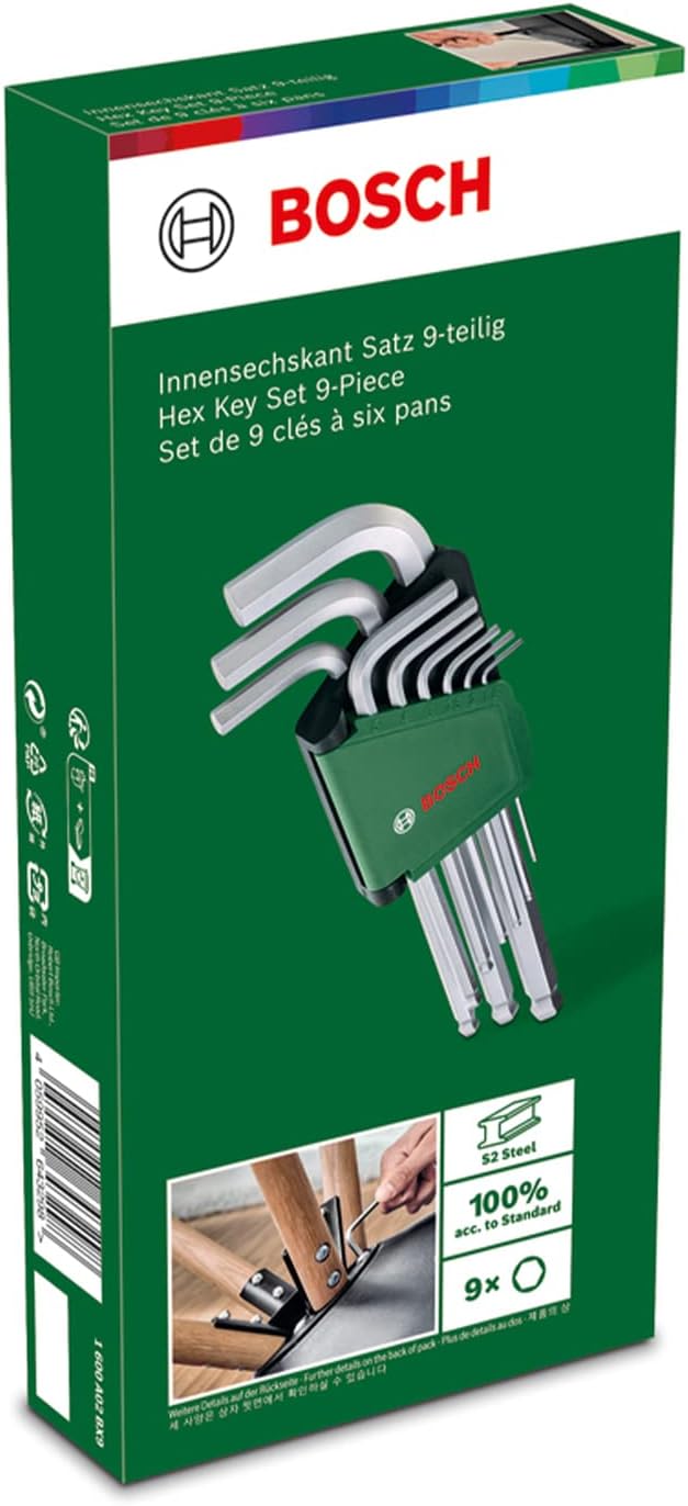 Bosch Innensechskant-Satz, 9-teilig (Innensechskantschlüssel-Set mit Kugelkopf für vielseitige Aufga