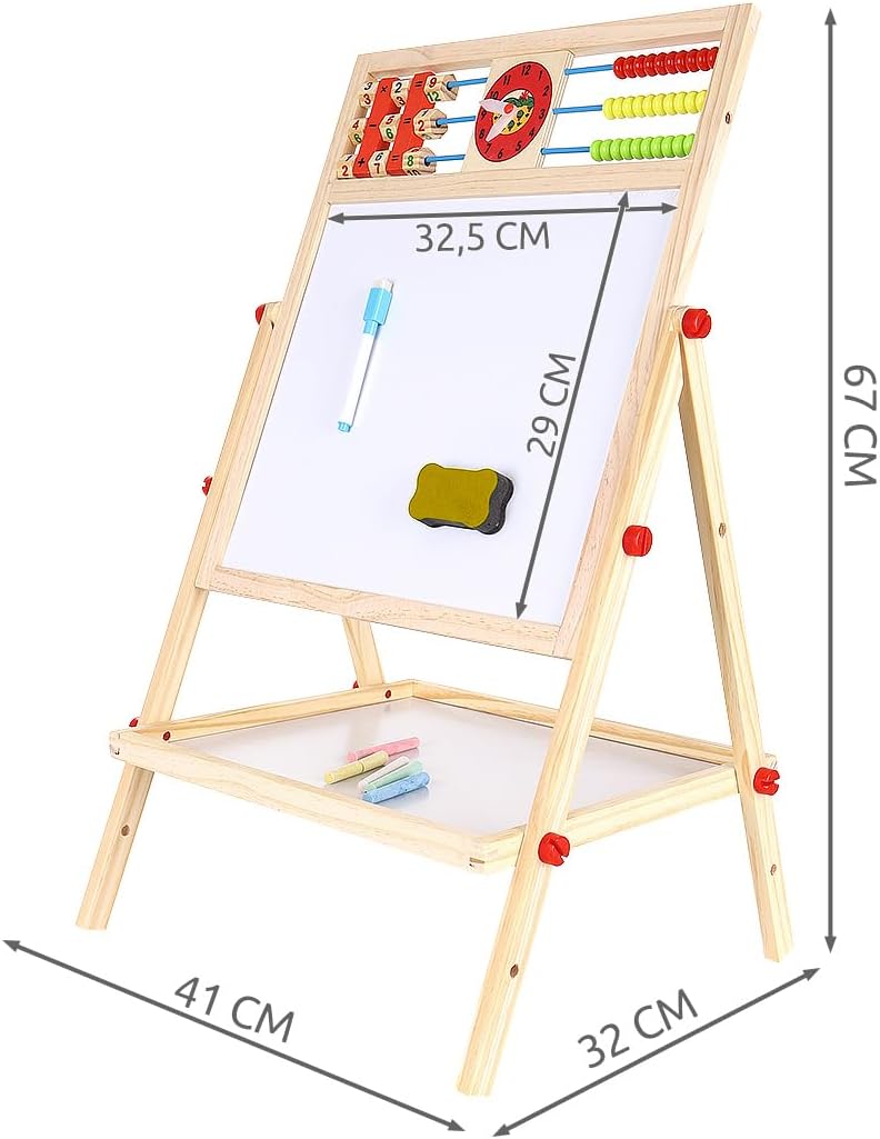 Faltbare Kindertafel Doppelseitig Kreidetafel Whiteboard mit Zubehör Holz 22472