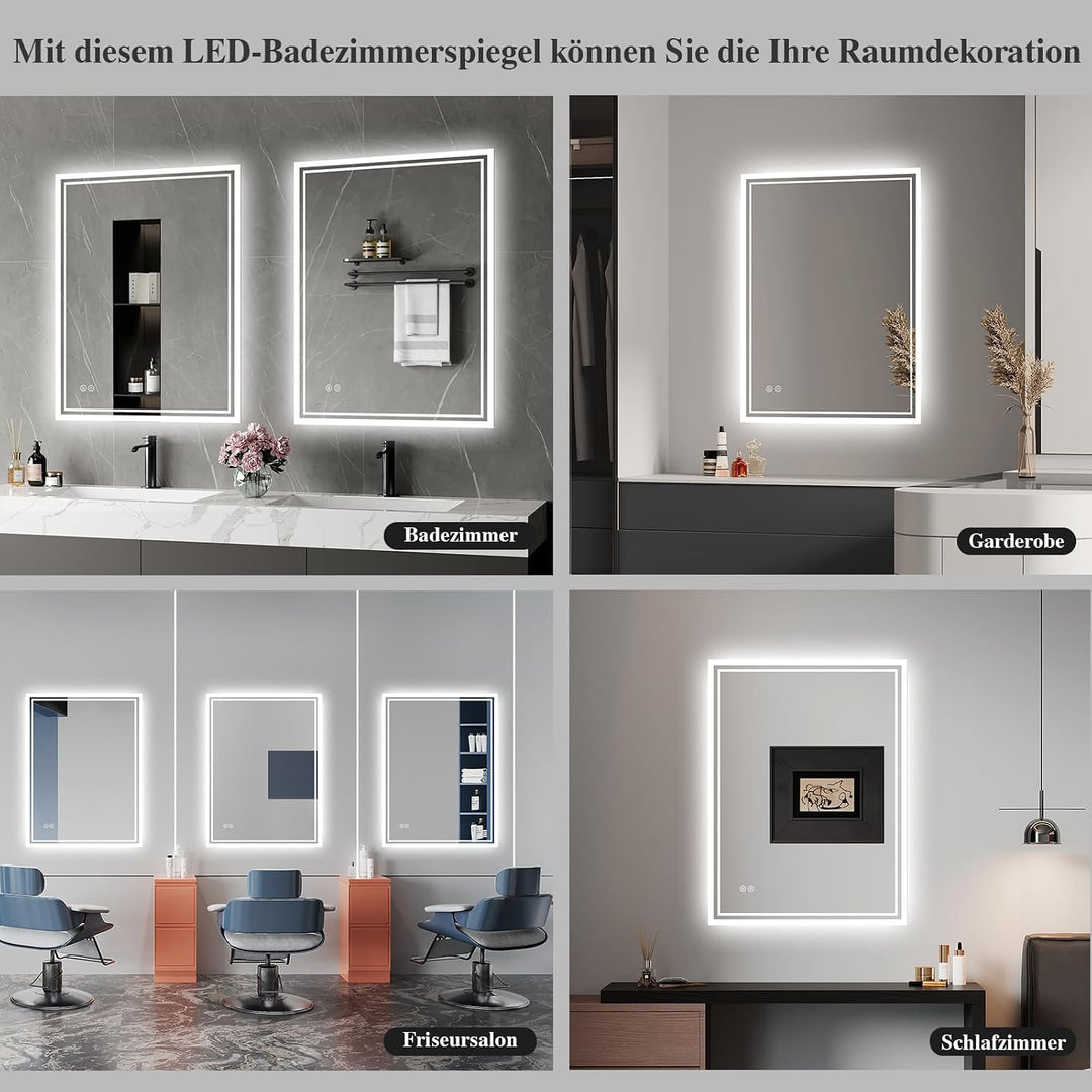 Badspiegel-mit-Beleuchtung 40x60cm: LED Badezimmer-Spiegel Badezimmerspiegel mit Beschlagfrei, Touch