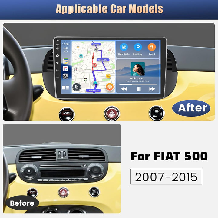 [8Cores 2G+64G] Hikity Autoradio Navi für FIAT 500 2007-2015 Android 15 9Zoll Touch Display mit FM R