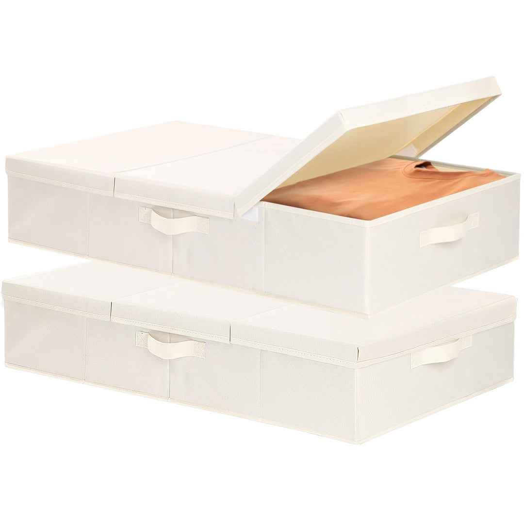 YheenLf 2 Stück Unterbettkommoden, Aufbewahrungsbox mit Deckel, Faltbare Aufbewahrungstasche, Stoffb