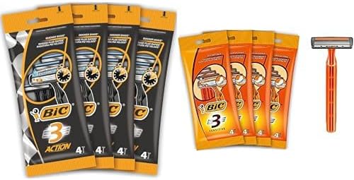BIC 3 Action Rasierer Herren, 16 Einwegrasierer mit je 3 Klingen, mit Aloe Vera & 3 Sensitive Rasier