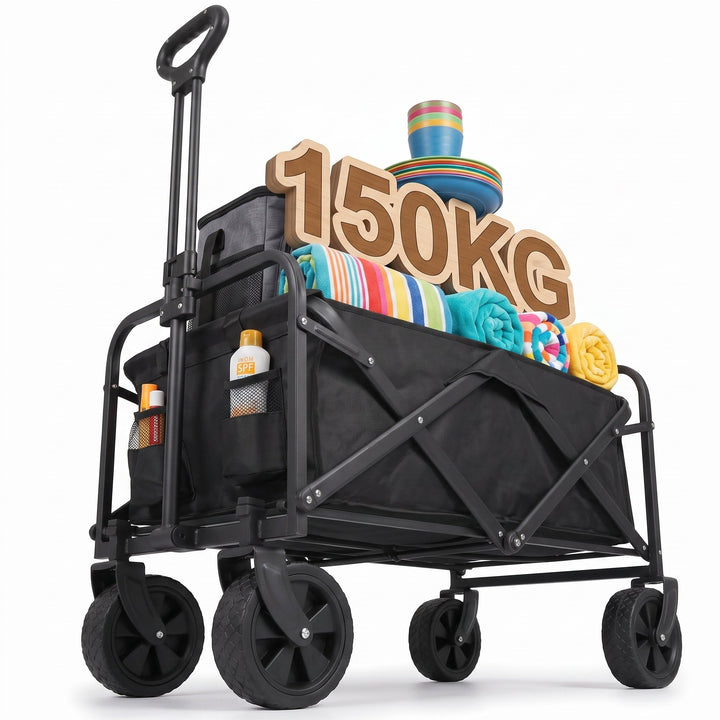 SOONHUA Bollerwagen Faltbar, 150kg Strandwagen, Oxford-Stoff | Robuster 150kg Transportwagen mit 12c