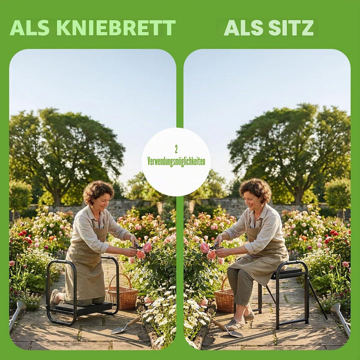 seasky Faltbare Gartenbank mit Knie- und Sitzfläche, Kippschutz-Gartenbank, verbreitert, dick, weich