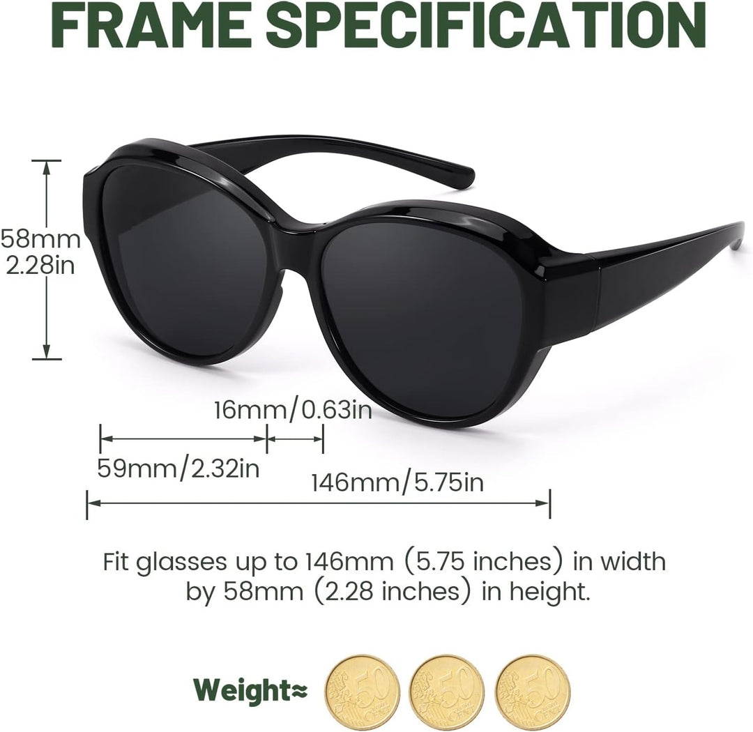 LVIOE Polarisiert Überzieh-Sonnenbrille Damen Herren Fit Over Sonnenbrille zum Aufstecken UV400 Schu