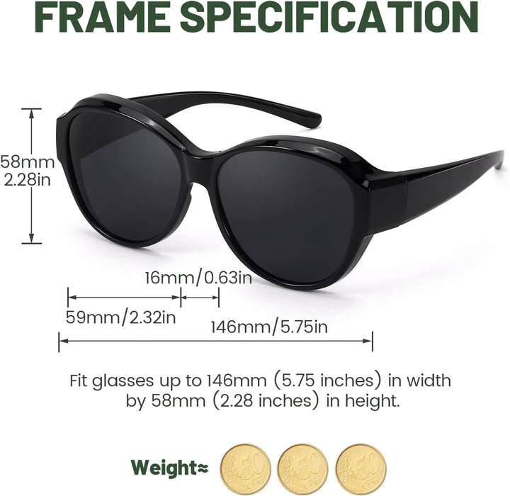 LVIOE Polarisiert Überzieh-Sonnenbrille Damen Herren Fit Over Sonnenbrille zum Aufstecken UV400 Schu