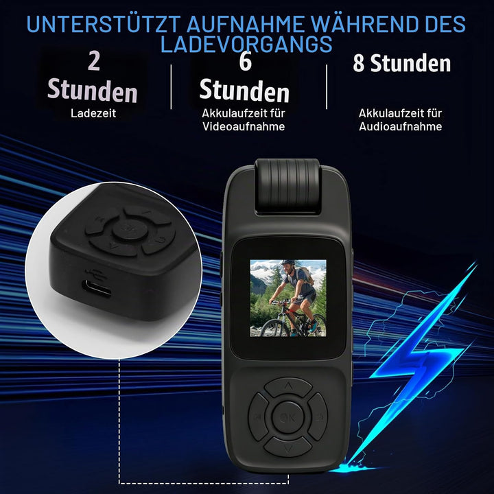 BodyCam 256G IPX7 Wasserdicht mit Nachtsichtfunktion,4K Körperkameras mit 180°Drehbarer Kamera, 180