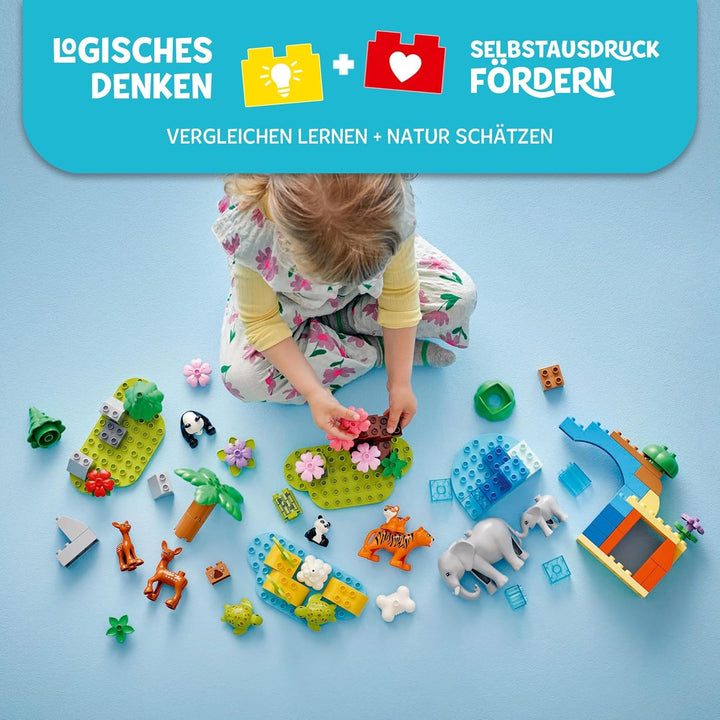 LEGO DUPLO Town Wildtier-Familien 3-in-1-Set, Lernspielzeug für Kleinkinder mit Schildkröten, Tigern