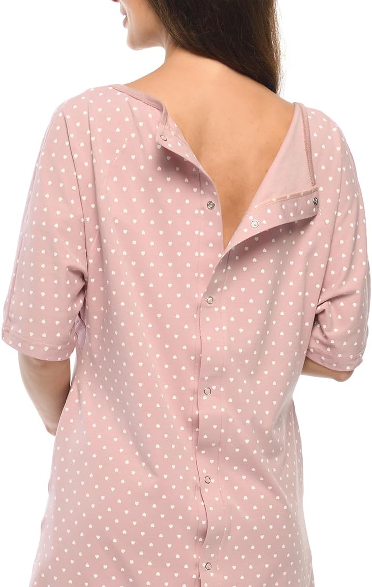 MijaCulture 3 in1 Geburtskleid Stillnachthemd Umstandsnachthemd 4128 Rosa/mit Herzen S, Rosa/mit Her
