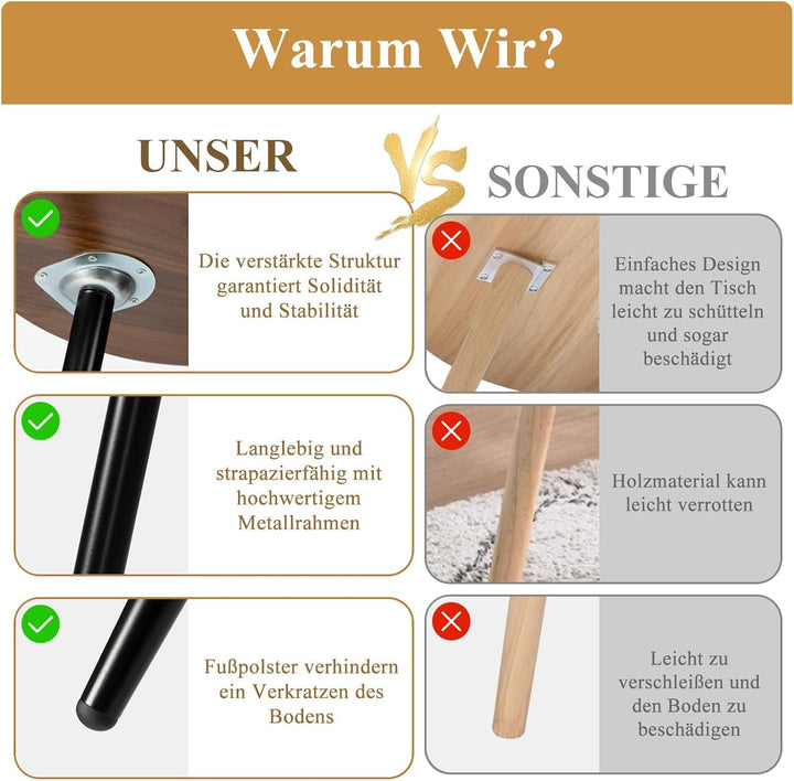 danpinera Runder Beistelltisch, Akzenttisch mit Metallbeinen und Holztablett, Kleiner runder Beistel