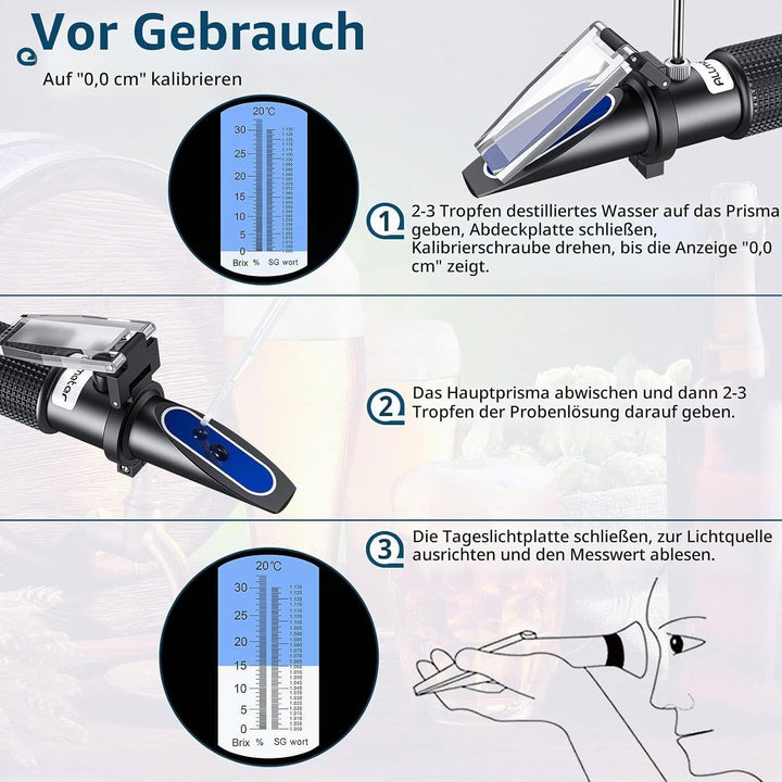 Refraktometer Bier 0–32% Brix Refraktometer für die Bierherstellung ATC mit Zwei Skalen Gewicht der