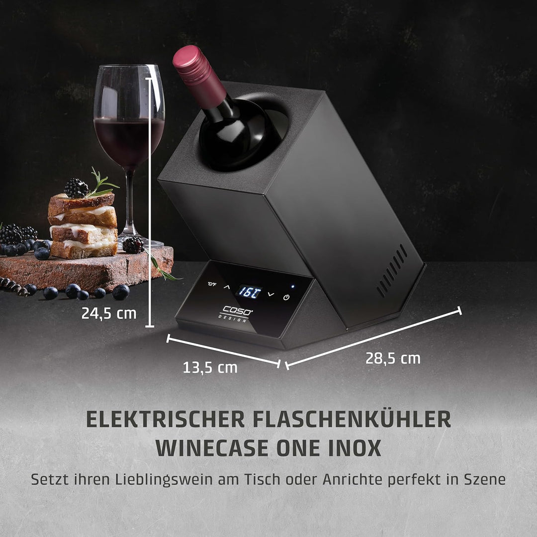 CASO WineCase One Black - Design Weinkühler für eine Flasche, Temperaturbereich von 5-18°C, für Flas