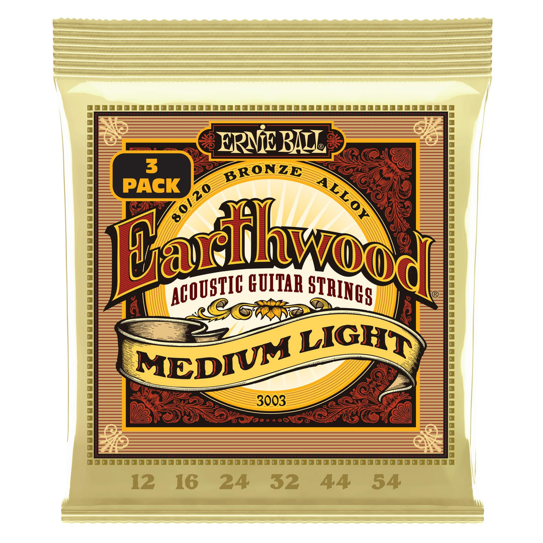 Ernie Ball Earthwood Medium Light Akustik-Gitarrensaiten, 80/20-Bronze, 3 Pakete, Stärke 12–54 3er-P