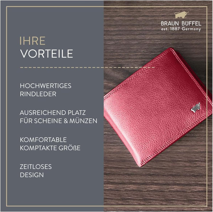 BRAUN BÜFFEL Damen Geldbörse aus echtem Leder Golf 2.0 - Trifold - Portemonnaie für Frauen - 8 Karte