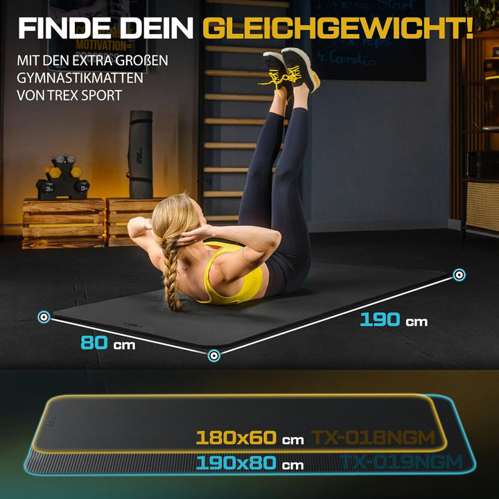 Gymnastikmatte extra dick und weich | Fitnessmatte 190x80x1cm mit Tragegurt | Yogamatte rutschfest S