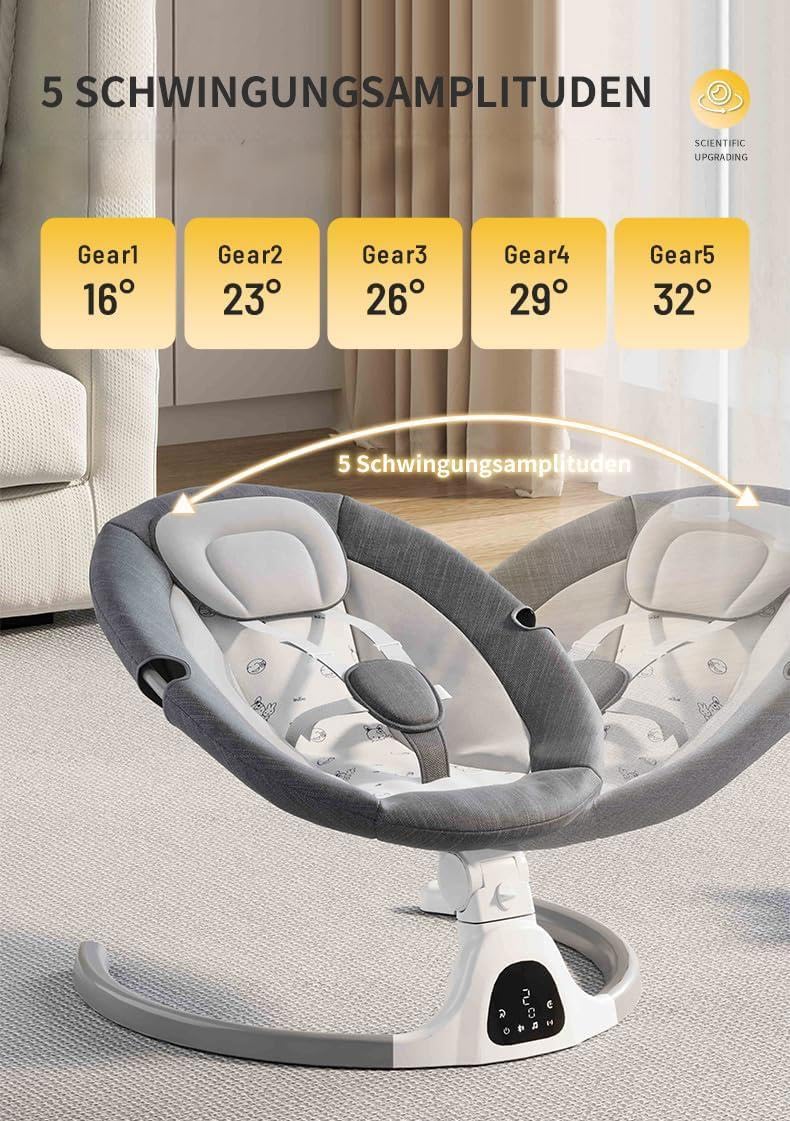 Bluetooth-Baby-Schaukel für Säuglinge, 5 Geschwindigkeit Musik-Lautsprecher mit 12 voreingestellten