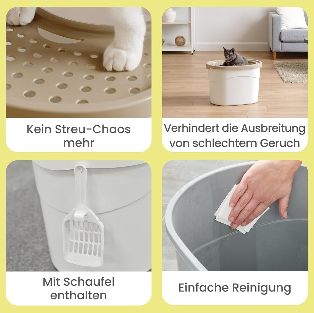 Iris Ohyama Katzenklo mit Schaufel, bis 7 kg, Schwarz/Grau, mit Deckel, Katzentoilette, leicht reini