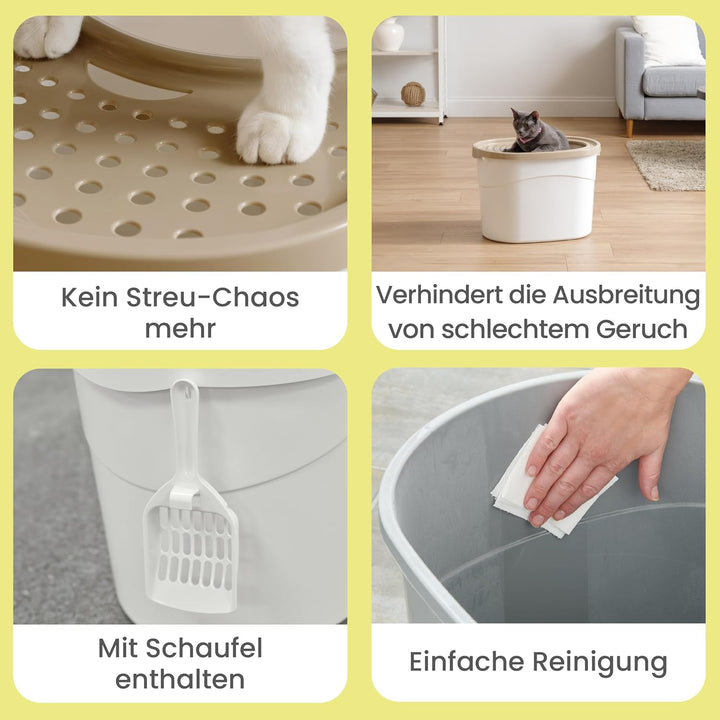 Iris Ohyama Katzenklo mit Schaufel, bis 7 kg, Schwarz/Grau, mit Deckel, Katzentoilette, leicht reini