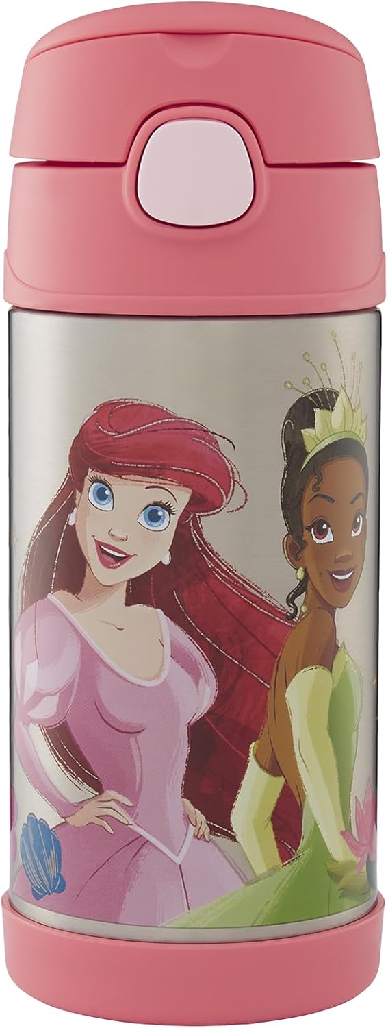 Thermos kids FUNTAINER STRAW BOTTLE DISNEY 0,35 l, Princesses, Thermoflasche Kinder aus Edelstahl mi