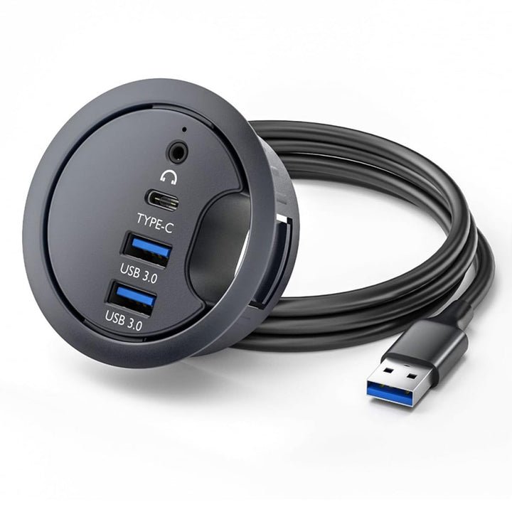 CY USB 3.0-Hub, Soundkarte, USB-C, 2 Anschlüsse, USB, 60 mm, Tischtülle, Splitter, Dockstation, Kopf