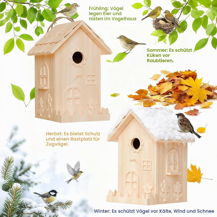 JAZUIHA Vogelhaus Bausatz XXL - DIY Holzvogelhaus Bastel Set zum Zusammenbauen und Bemalen - Hängend