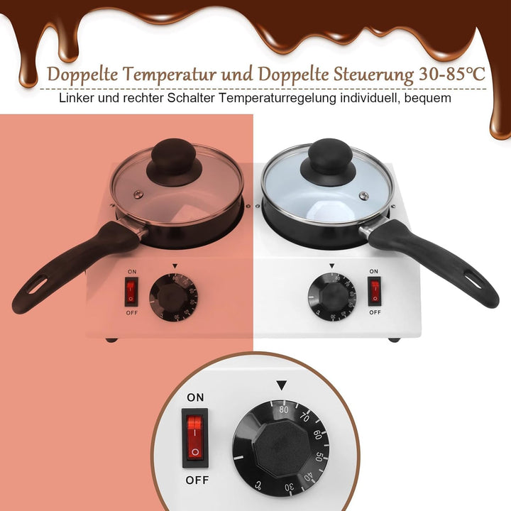 Elektrische Schokoladenschmelzer effiziente 2 Tanks Schokolade Schmelzen Maschine 80W - Temperierung