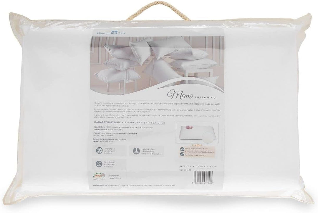 Daunen Step Nackenstützkissen Memo Anatomico | 50x80 cm | Rücken- und Seitenschläfer | Made in Italy