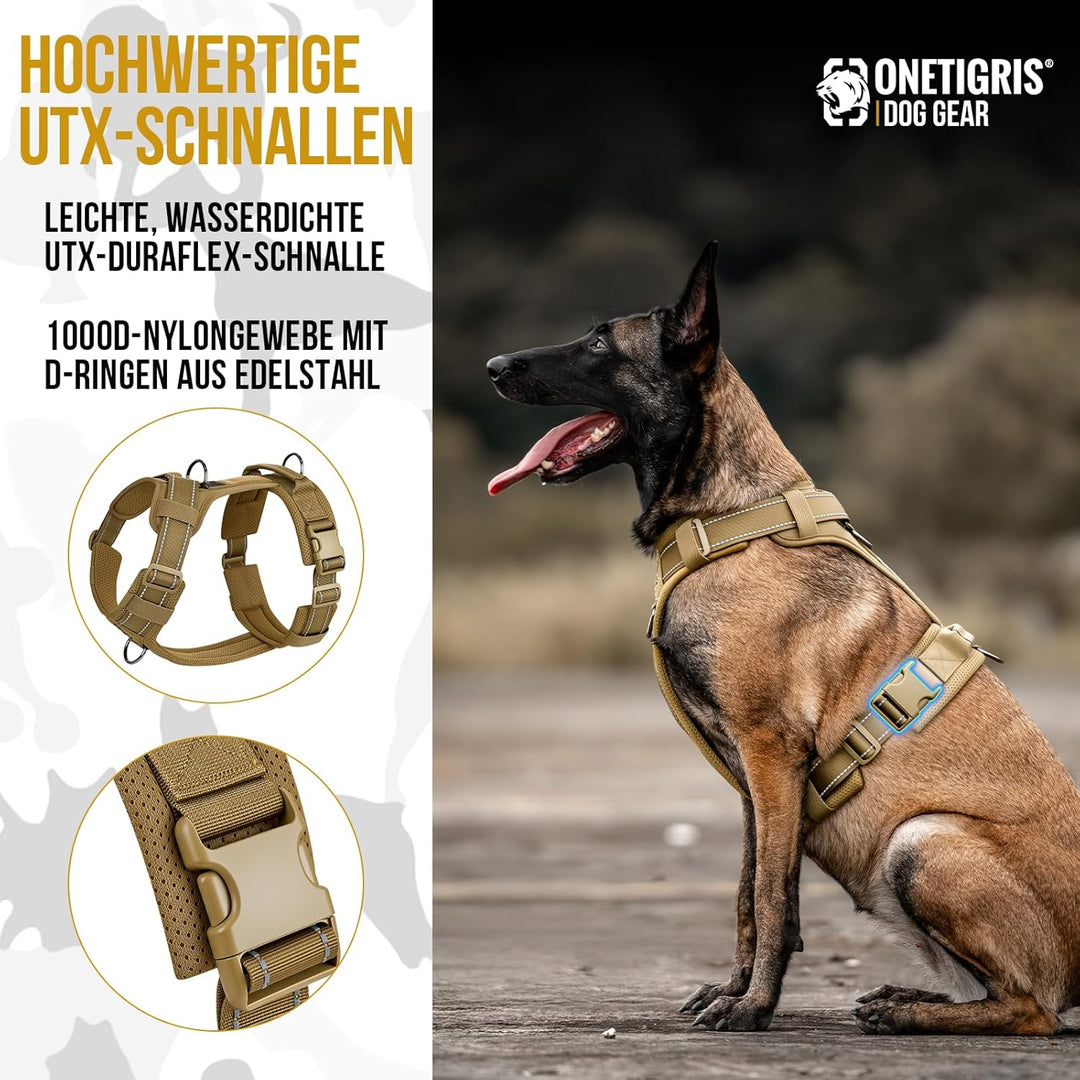 OneTigris Hundegeschirr, Diesel Einstellbar Taktisches Geschirr Weich Gepolstert Brustgeschirr für m