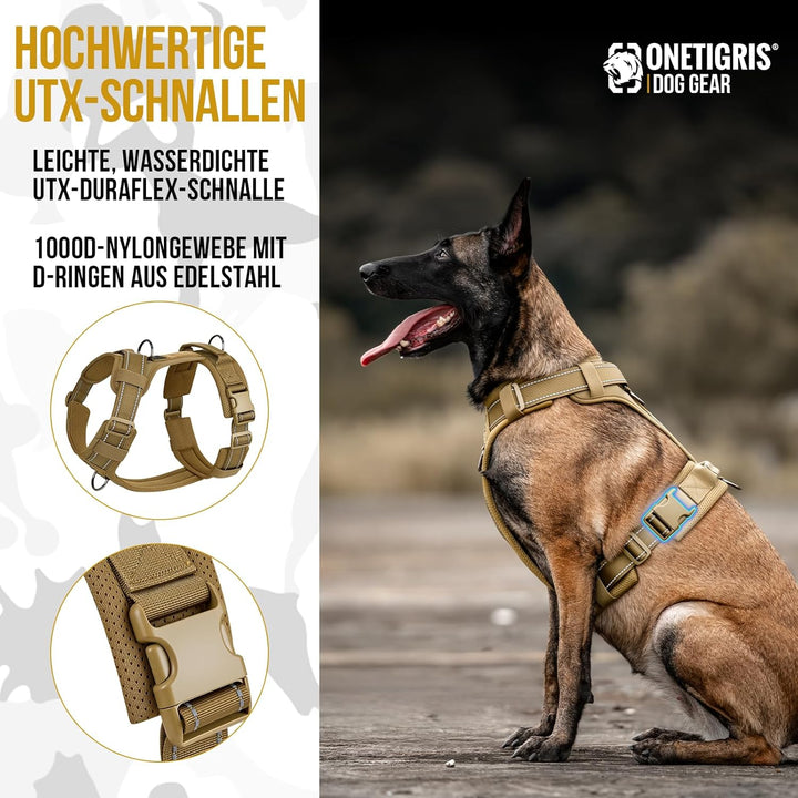 OneTigris Hundegeschirr, Diesel Einstellbar Taktisches Geschirr Weich Gepolstert Brustgeschirr für m