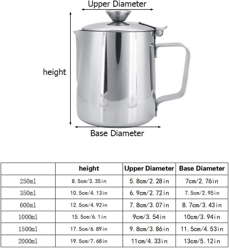 MAGT Edelstahl Kanne mit Deckel, 2000ml Milchkanne Edelstahl Kaffeekanne Milchschaumkännchen mit Dec