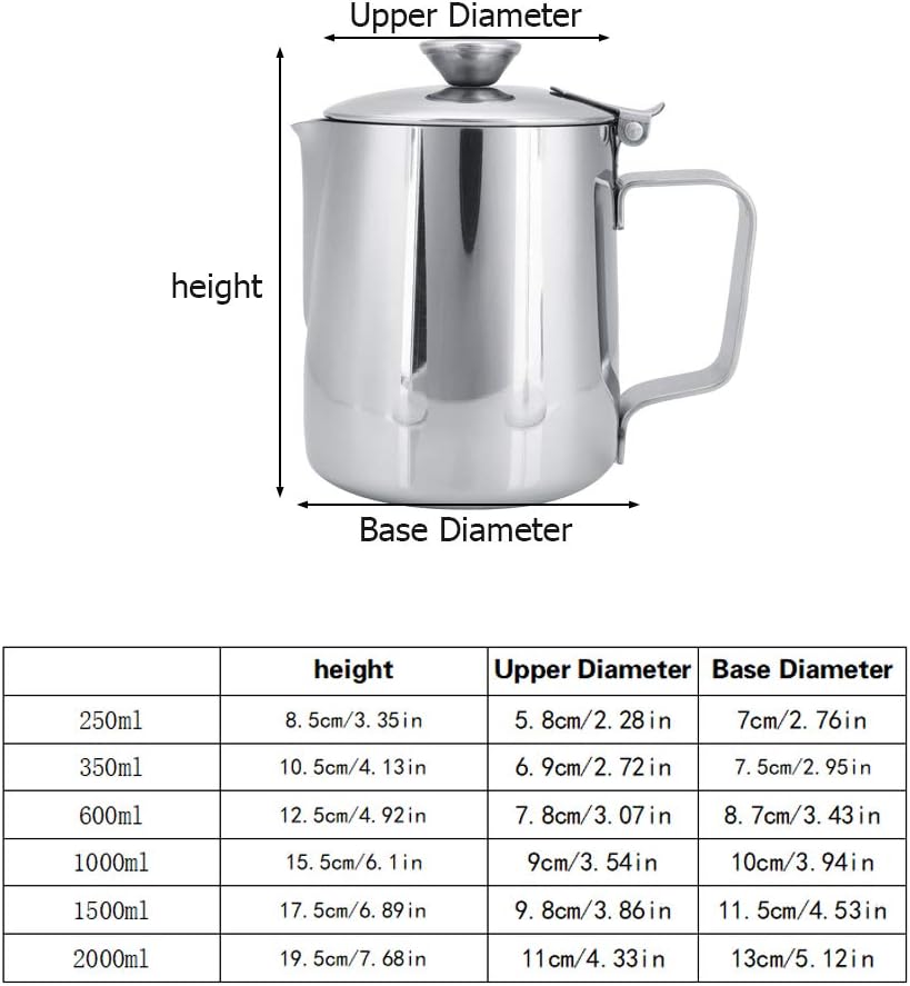 MAGT Milchkännchen mit Deckel, Edelstahl Milchkanne 350ml Kaffeekanne Edelstahl Milchschaumkännchen