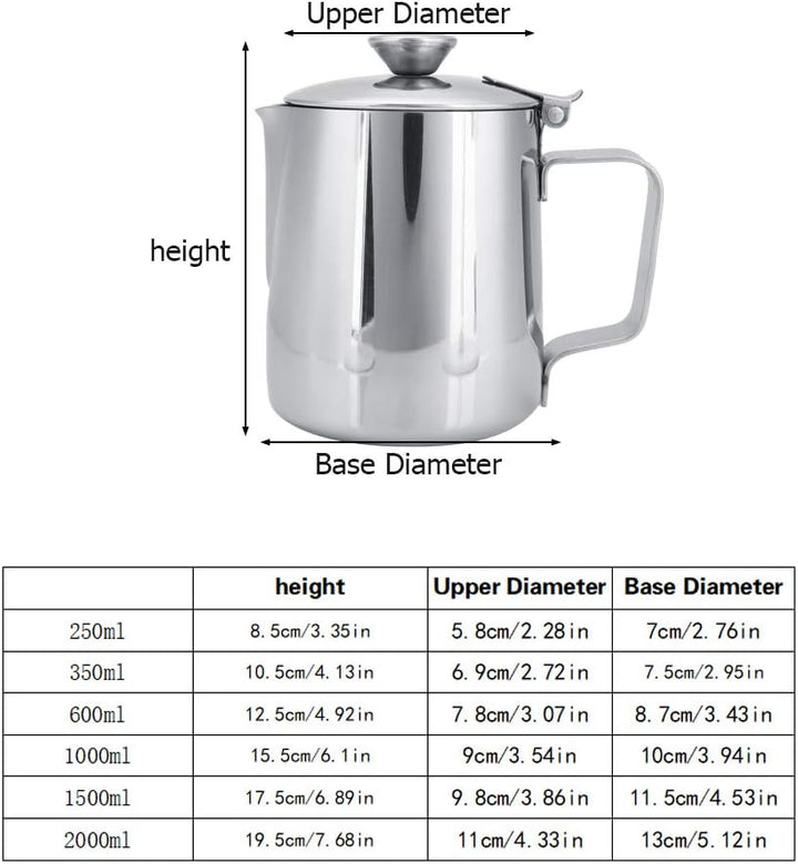 MAGT Milchkännchen mit Deckel, Edelstahl Milchkanne 350ml Kaffeekanne Edelstahl Milchschaumkännchen