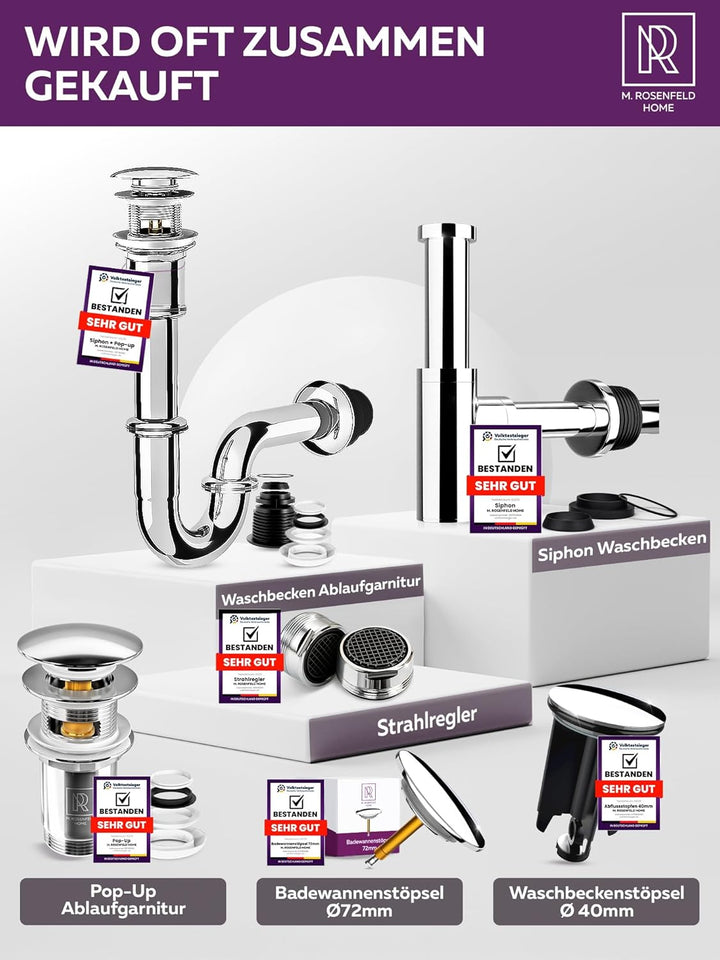 Siphon Waschbecken 1 1/4" Grösse L – Höhenverstellbarer Röhrensiphon 85–110 mm – Edelstahl Geruchsve