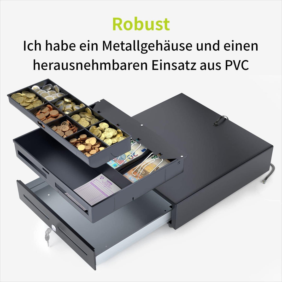ACROPAQ Kassenschublade - Elektrische Öffnung mit RJ11 Anschluss, Kassenlade 41 x 41 cm, Unterbau ge
