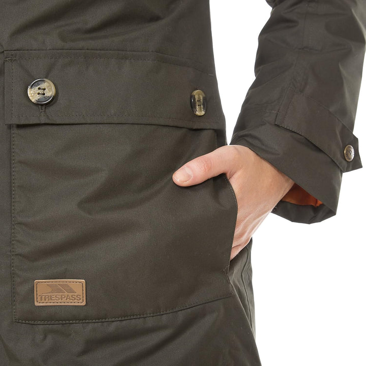 Trespass Clea, Wasserdichte Jacke mit Einrollbarer Kapuze für Damen XXL dunkles kaki, XXL dunkles ka