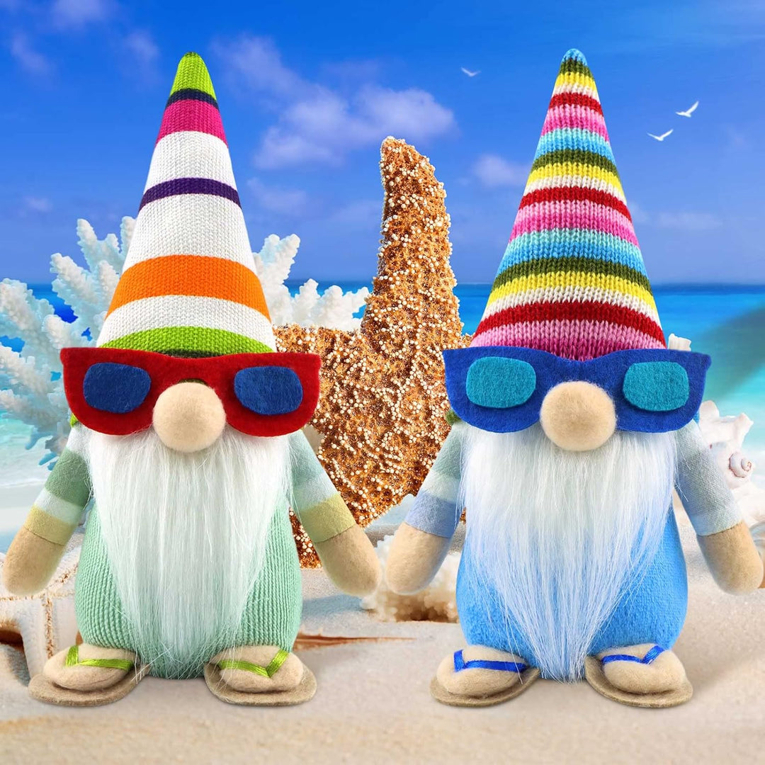 2er Set Sommer Strand Wichtel Figuren Frühling Dekoration Handgemachte Skandinavisches Tomte für Par