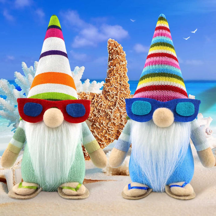 2er Set Sommer Strand Wichtel Figuren Frühling Dekoration Handgemachte Skandinavisches Tomte für Par
