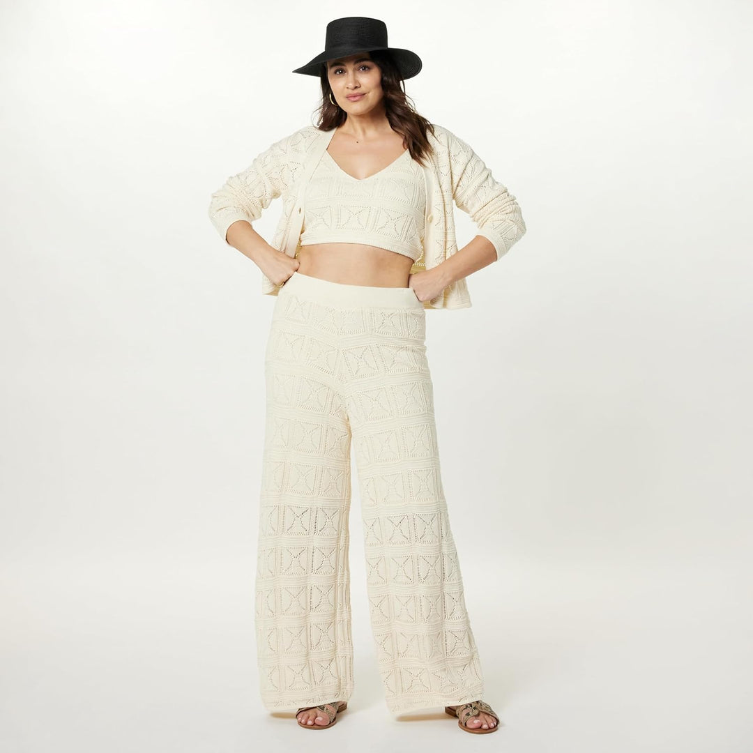The Drop Damen Hose Diza Pull On Flare Leg Crochet Pant 5XL Grosse Grössen Birke, 5XL Grosse Grössen