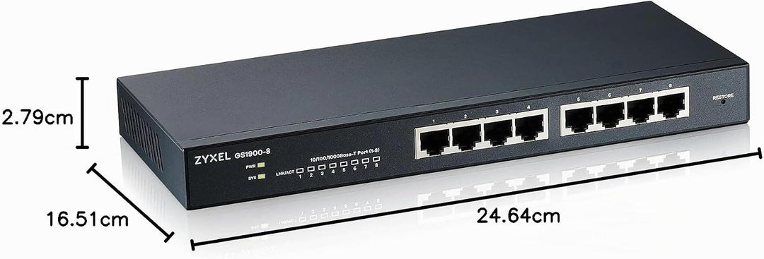 ZyXEL 8-Port Gigabit Switch | Smart Managed | Desktop/Rackmontage und lüfterloses Design | VLAN, IGM