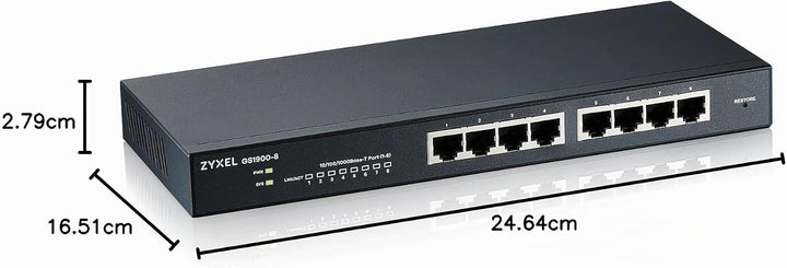 ZyXEL 8-Port Gigabit Switch | Smart Managed | Desktop/Rackmontage und lüfterloses Design | VLAN, IGM