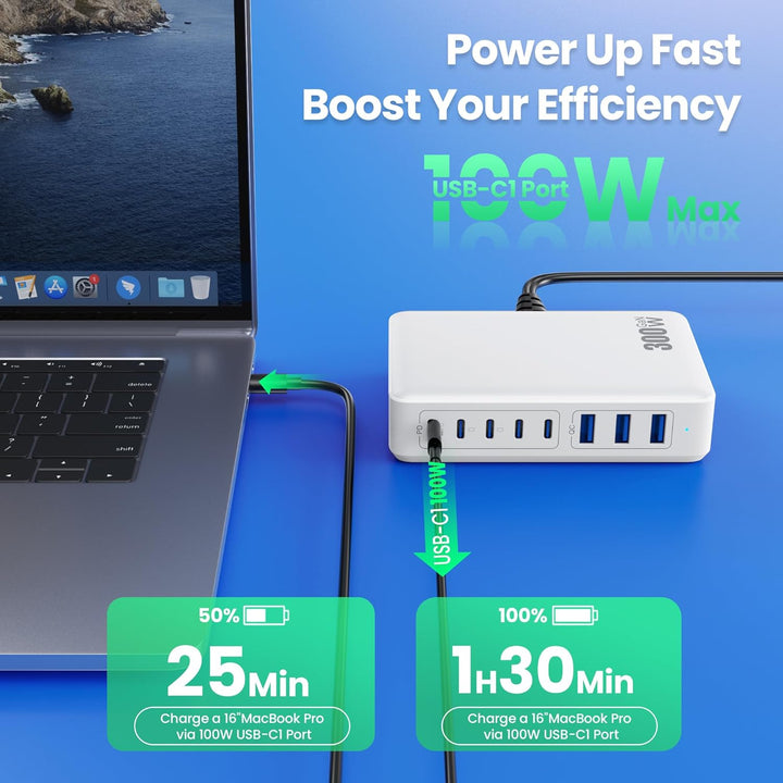 300W USB C Ladegerät Mehrfach, 8 Ports Schnellladegerät Ladestation Mit 5 USB-C und 3 USB-A Charger