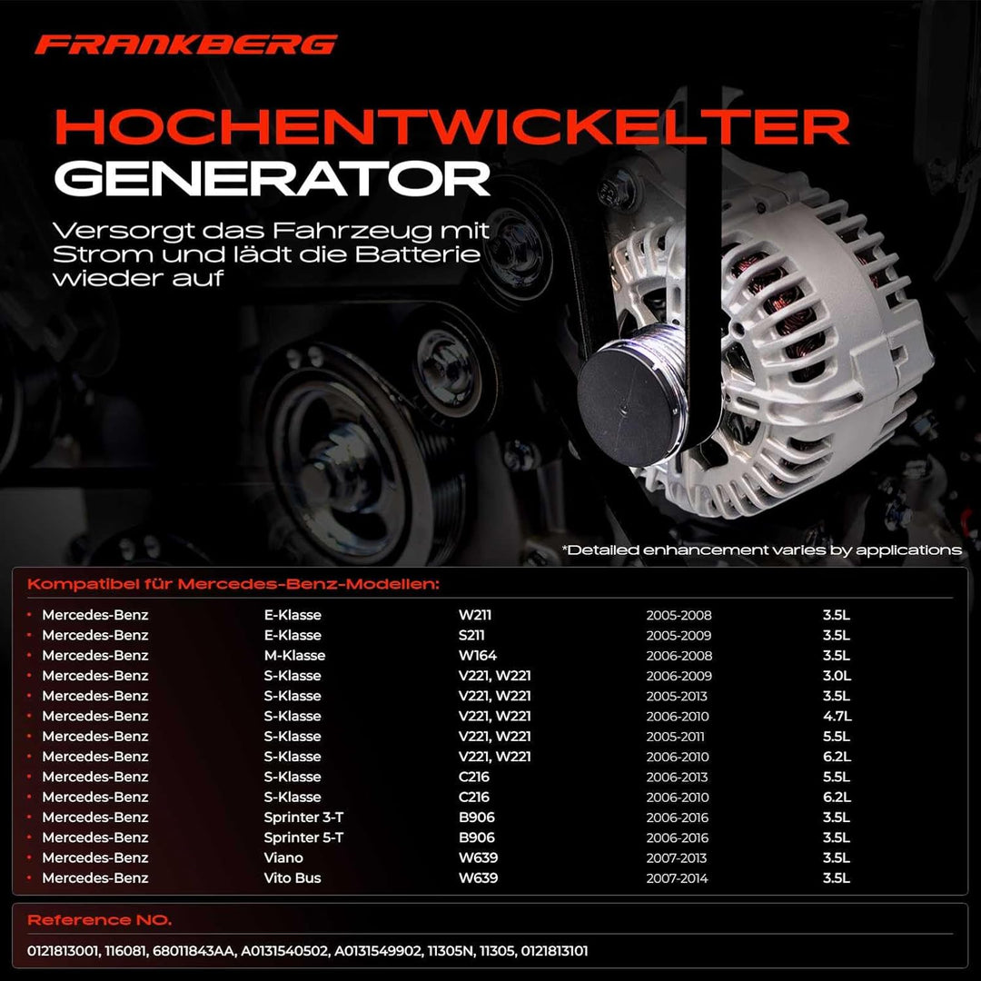 Frankberg Lichtmaschine Kompatibel mit W211 2005-2008 S211 2005-2009 W164 2006-2008 W221 2005-2013 C