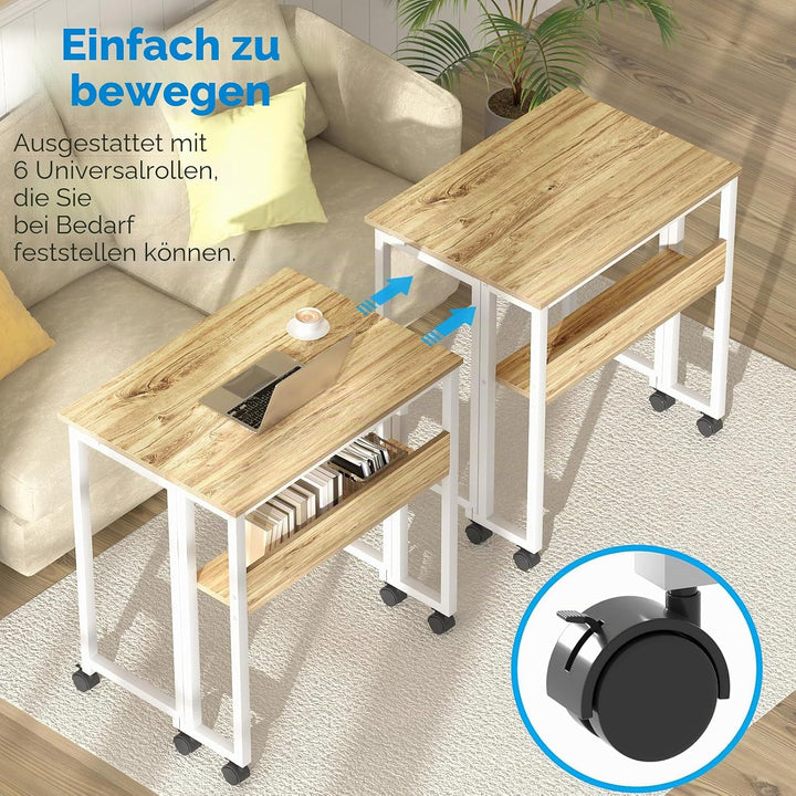 GreenForest Kleiner Schreibtisch Klappbar, 80 cm Klappschreibtisch mit Rollen, Einfache Montage Klap