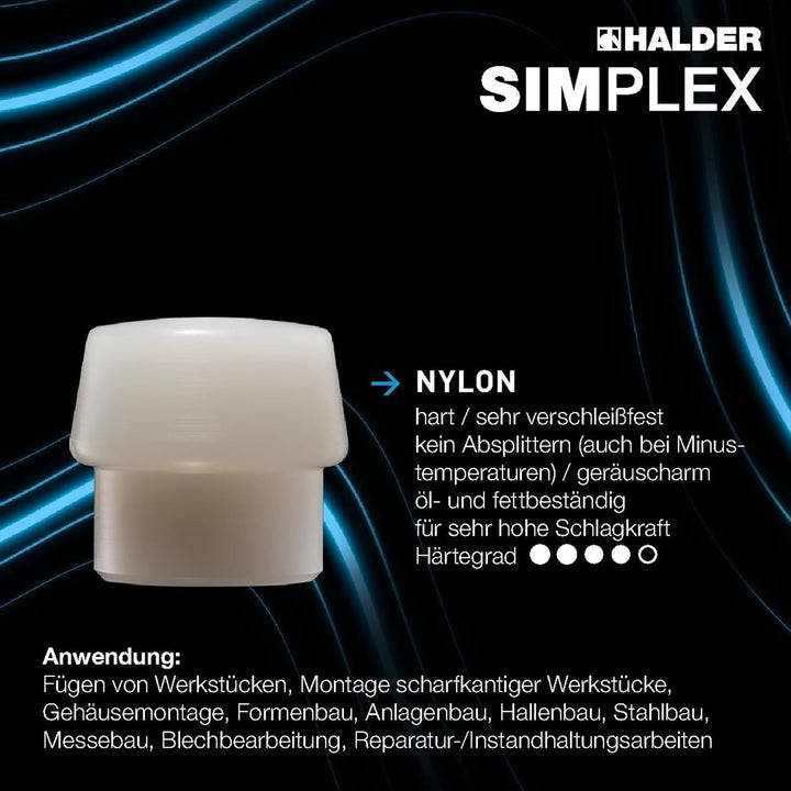 SIMPLEX-Schonhammer, Nylon; mit Tempergussgehäuse und hochwertigem Holzstiel | D=60 mm | 3008.060 Ø=