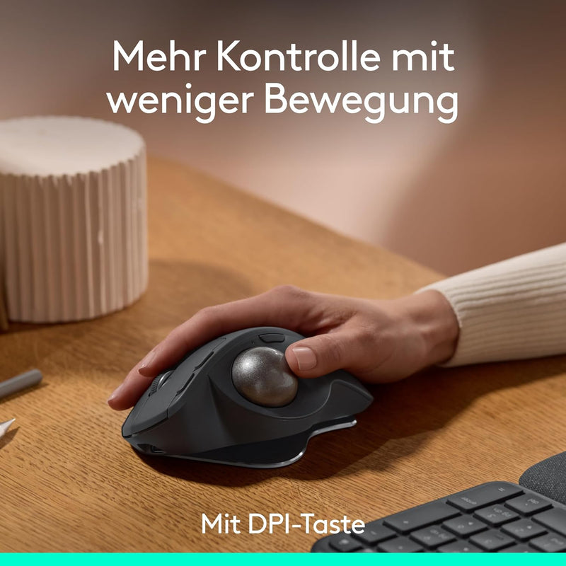 Logitech MX Ergo S Advanced kabellose Trackball-Maus, über USB-C wiederaufladbare kabellose ergonomi