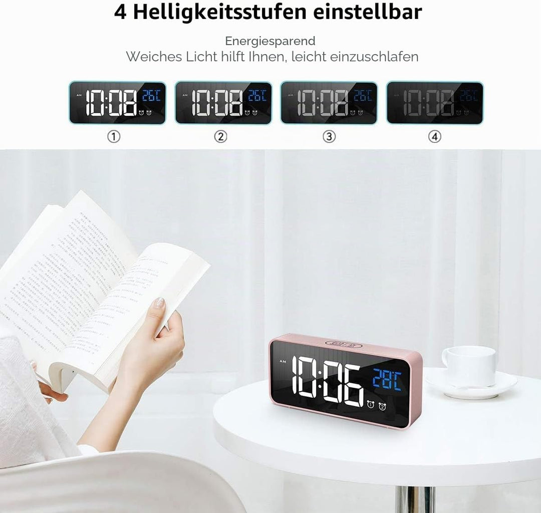HOMVILLA Wecker, Wecker Digital mit Grosse LED Temperaturanzeige, Digitaler Wecker mit Dual Alarm, S