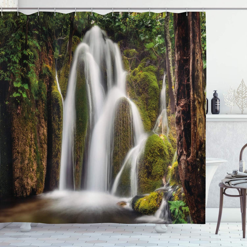 ABAKUHAUS Natur Duschvorhang, Wasserfall im Regenwald, mit 12 Ringe Set Wasserdicht Stielvoll Modern