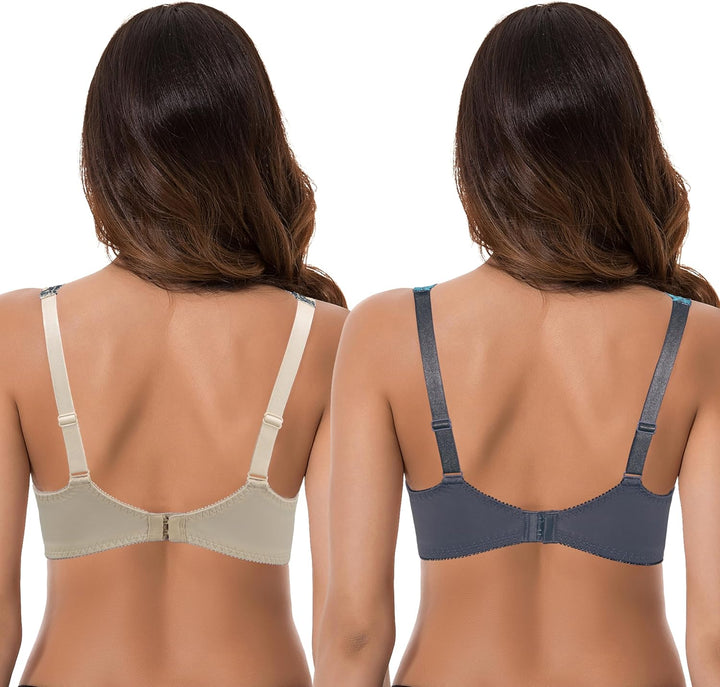 Curve Muse Damen Minimizer Ungefütterter Bügel-BH mit Spitzenstickerei - 2er Pack 80F Grau, Nackt(2e